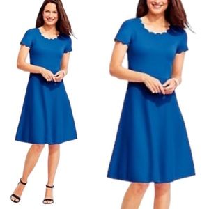 Talbots Scallop Trim Knit Sweater Dress Career Deep Blue Sea Preppy Sz Medium